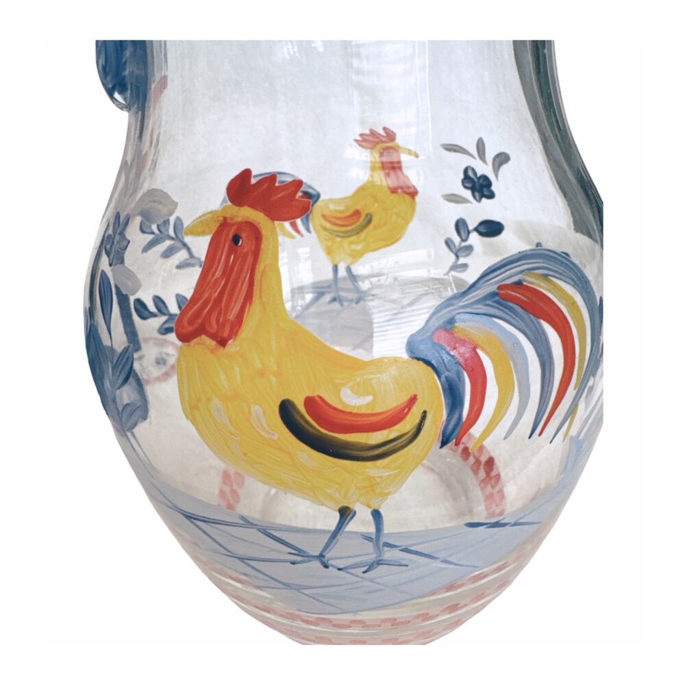 Hand Painted Rooster Glass Pitcher and 4 Glasses Set Cottage Farm Core - Picture 7 of 10
